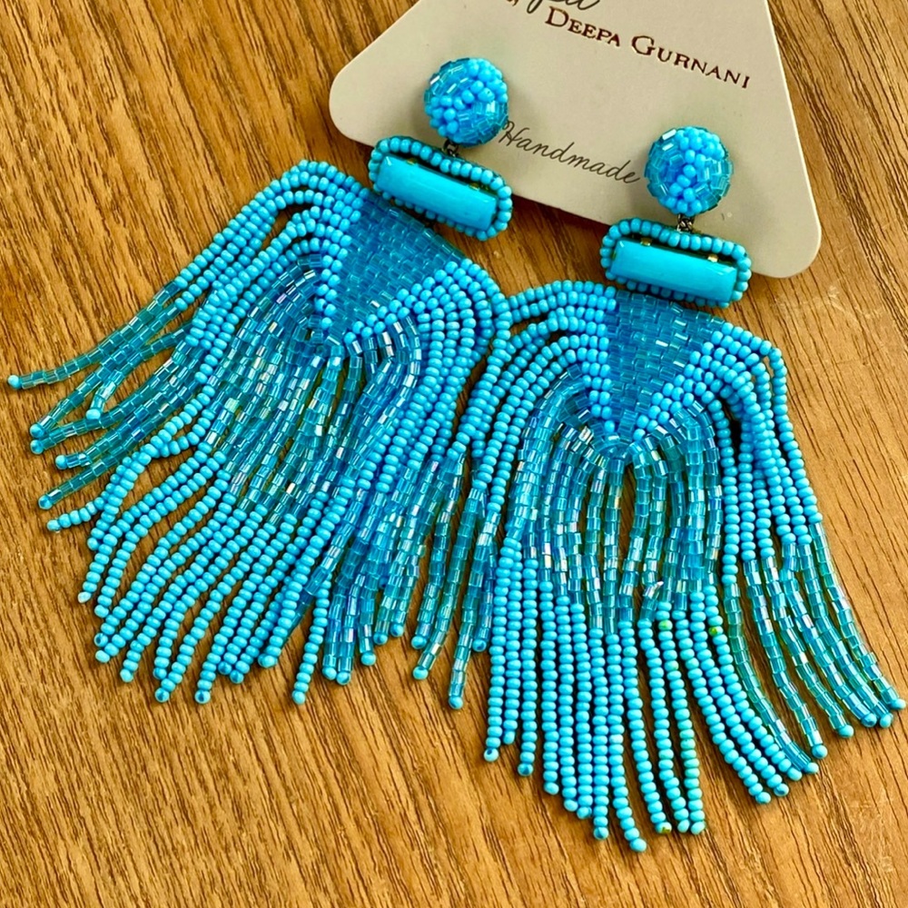 NWT Deepa Gurnani Beaded Fringe Chandeliers - Picture 3 of 12